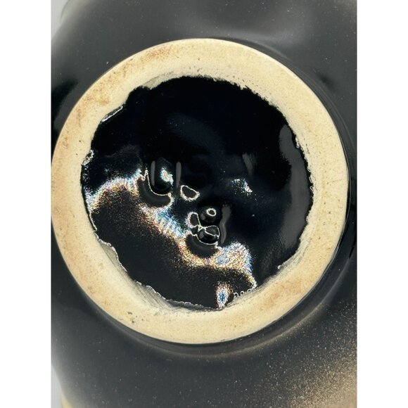 Black Blue Ruffled Edge Glazed Pottery Bowl - Picture 7 of 9